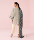 Women's Unstitched Printed Slub Cambric Off White and Navy Blue 2 Piece Suit